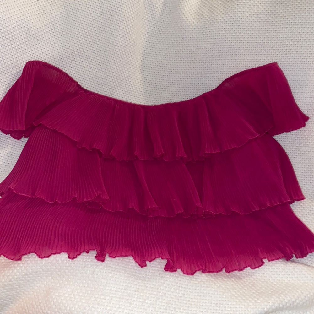 Off the shoulder layered fuchsia pink top